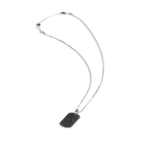 2 mm versilberte Fuchsschwanz-Halskette mit Anhänger aus geschmiedetem Karbon - Bellum Silver